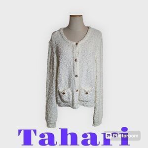Tahari Boucle White Knit Cardigan Sweater NWT